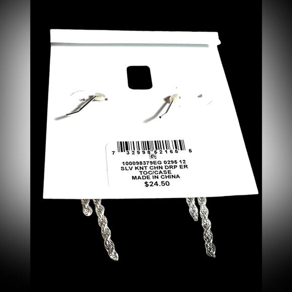 NEW Charter Club Dangle Drop EARRINGS SilverTone Knotted Serpentine Chain 2” - Picture 5 of 7